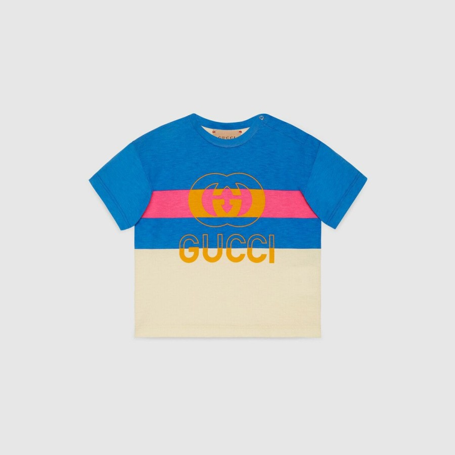 Bambino GUCCI Neonata (0-36 Mesi) | T-Shirt In Cotone Con Stampa Avorio E Blu