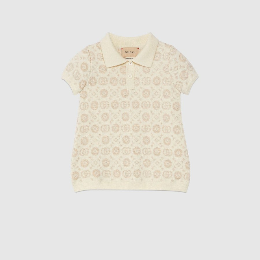 Bambino GUCCI Neonata (0-36 Mesi) | Abito In Lana Con Doppia G Beige E Bianco